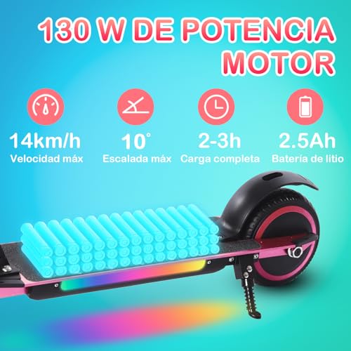 E-RIDES Patinete Eléctrico para niños,Plegable Niños 6 a 12 Años,Patinete Electrico Niño Pantalla LED,Patinetes Electricos Alcance de 5-8 KM,Patinete Niño Luces LED Coloridas,Regalo para Niños (Rosa) - imagen 5