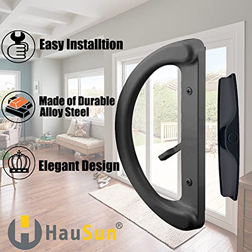 Patio Sliding Glass Door Handle Set With 45° Mortise Lock Suitable For Sliding Glass Patio Door Thickness From 1-1/2" To 1-3/4", Fits 3-15/16” Screw Hole Spacing, Reversible Design(Non-Handed), Black #TOP4