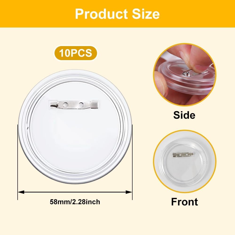 10 Pcs Round Acrylic Button Pin Badge, 58mm/2.28Inch Clear Acrylic Button Badges, Personalized Button Craft Badges Kit - Image 2