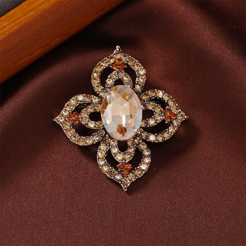 Image of Antique Crystal Brooch Pin for Women Men Vintage Rhinestone Art Deco Flower Clover Boho Victorian Brooches Lapel Pins Elegant Dress Accessories Wedding Birthday Jewelry