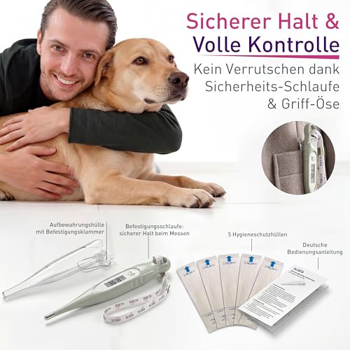 scala SC 1505 flex Haustierthermometer mit flexibler Spitze für eine besonders sanfte Messung inkl. 5 Hygieneschutzhüllen und Befestigungsschlaufe, Fieberthermometer für Hund & Katze