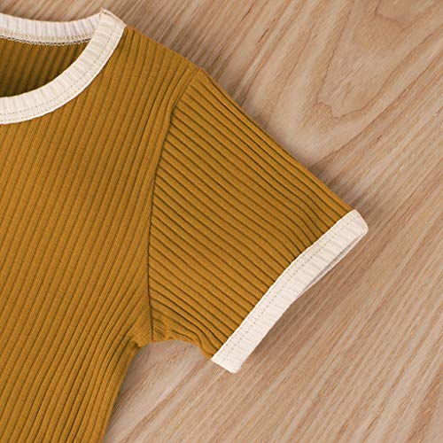 Unisex Toddler Baby Boy Girl Summer Clothes Short Sleeve T-Shirt Tops+Short Pants Ribbed Two Piece Solid Outfit Set (C-Brown, 4-5T) #TOP3