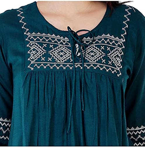 Image of Shiva Fab Short Kurti for Women | Embroidered Straight Rayon Kurta | Round Neck Full Sleeves Short Kurti for Women's