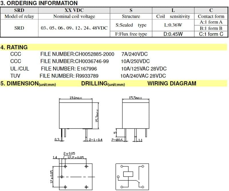 20CS/lot SRD -05V 06V 09V 12V 24V 48VDC -SL-C Power Relay 10A 250VAC 5PIN T73 SRD-05VDC-SL-C SRD-12VDC-SL(SRD-09VDC-SL-C)