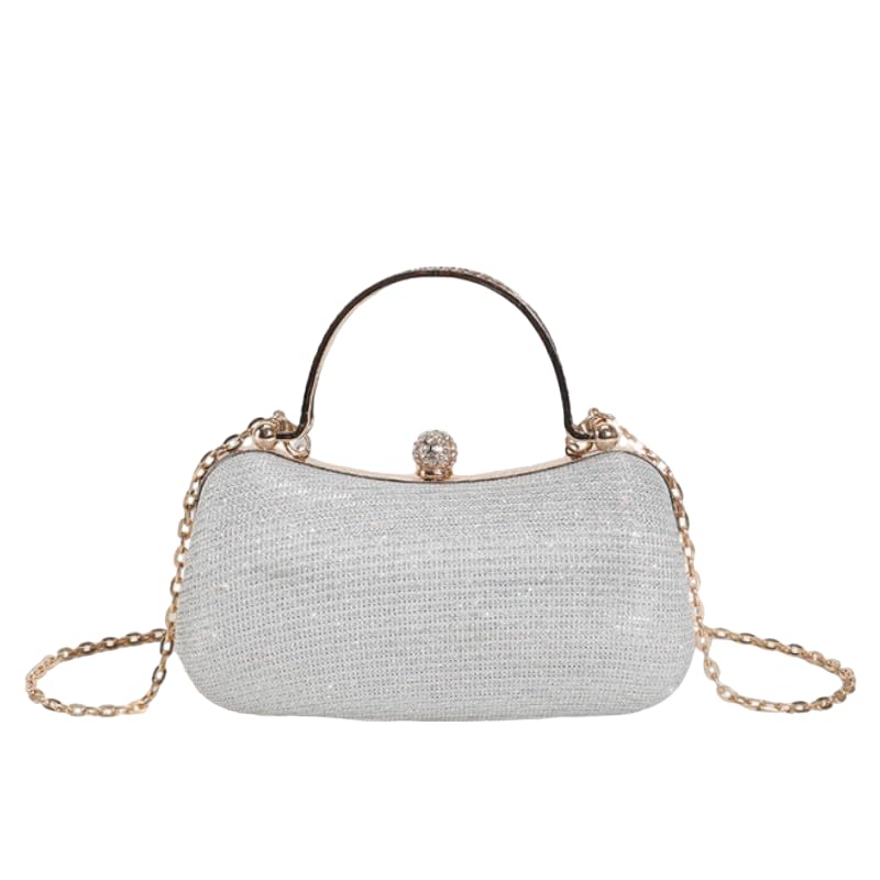 ラインストーンパールハンドルバッグ　パーティーバッグ　シルバー Amazon.co.jp: パーティ ラインストーン女性イブニングバッグ