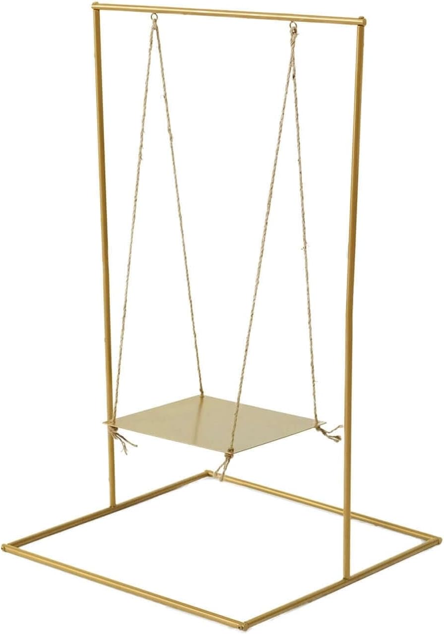 Efavormart 3ft Tall Gold Metal Hanging Dessert Display Centerpiece with Jute Rope, Cake Stand Swing
