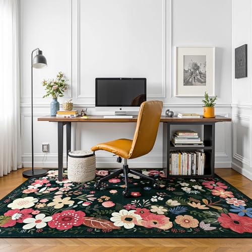 Tapete floral negro 3x5 pies bajo pelaje Vasofe miniatura 3