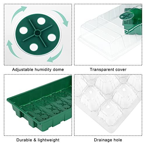 Elcoho 6 Pack Seed Starter Tray Kit 40 Cells Seedling Trays with Humidity Dome and Base Mini Propagator Plant Nursery Pots Total 240 Cells for Greenhouse Plants Growing, Green - Thumbnail 3