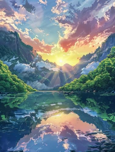Peinture par numéro adulte lac et montagne kit complet de toile acrylique géante 100x130cm