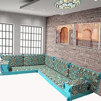 Blue corner sofa floor cushions majlis seating bohemian furniture bench cushions kilim pillows / SHI_C2126