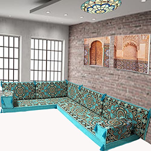 Blue corner sofa floor cushions majlis seating bohemian furniture bench cushions kilim pillows / SHI_C2126