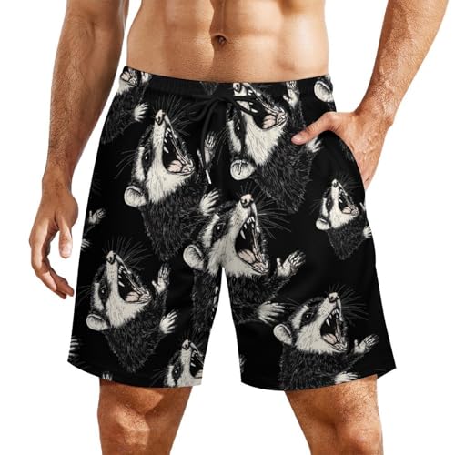 Funny Possum Men's Swim Trunks Quick Dry Bathing Suit Board Shorts with Compression Liner