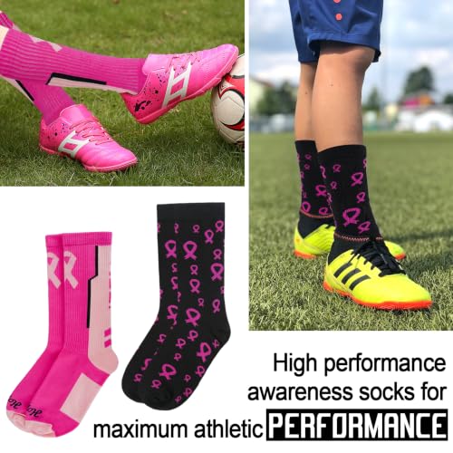 Image of Breast Cancer Awareness Socks for Men Youth Boys Pink Football Softball Soccer Softball Baseball Accessories Socks