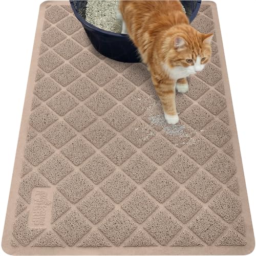 Image of Gorilla Grip Durable Cat Litter Mat (35x23), XL Jumbo, No Phthalate, Water Resistant, Traps Litter from Box and Cats, Scatter Control, Soft on Kitty Paws, Easy Clean Mats (Beige)