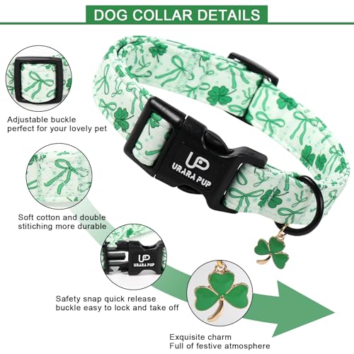 Image of St. Patrick's Day Dog Collar, UP URARA PUP Shamrock Adjustable Pet Collar with Quick Release, Daily Dog Accessories for Small Medium Large Dogs