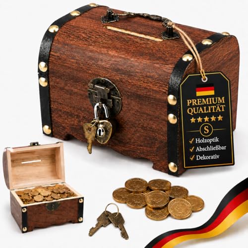 Katleay Holz Schatztruhe Box Vintage Holz Look Piratenschatztruhe mit Schloss Passend für Aufbewahren und Dekorieren