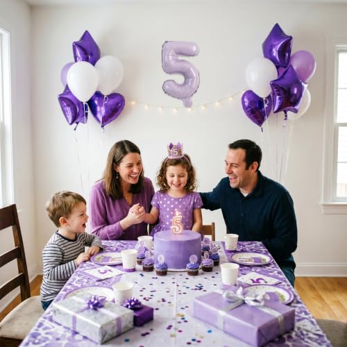 Image of TONIFUL 2 Set Baby Purple Number Balloons 16 Inch 0-9 Mylar Foil Balloons 20 Pcs Pastel Purple Small Custom Digital Ballons for Gender Neutral Birthday Baby Shower Easter Party Decorations