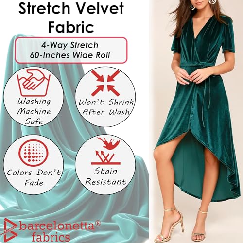 Barcelonetta STRETCHVELVET-HUNTERGREEN-1YD Stretch Velvet Fabric | Luxury & Soft | Velvet Fabric | 60 Inch Wide Roll | 10% Spandex | Sewing, Apparel, Upholstery thumb #2
