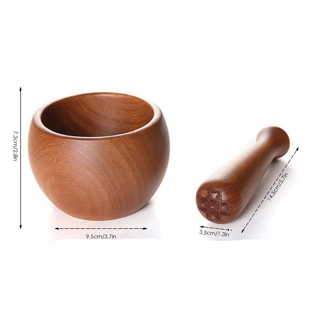 BATLAM Mörser und Stößel Stößel- und Mörser-Set für Küchenzutaten, manuelle Holz-Knoblauchpresse, Pfeffermühle zum Mahlen von Nüssen, Durchmesser: 3,7 Zoll, Mühle, Gewürz-Kräutermühle