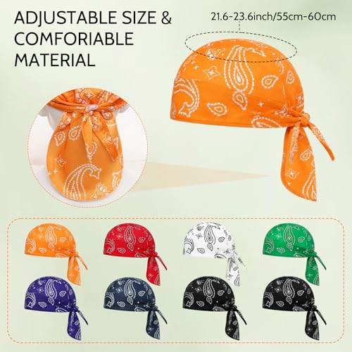 Image of 8 Pack Do Rag Skull Caps for Men Cap Bandana Hat Sweat Wicking Cooling Helmet Liner Cycling Beanie Head Wraps Rag