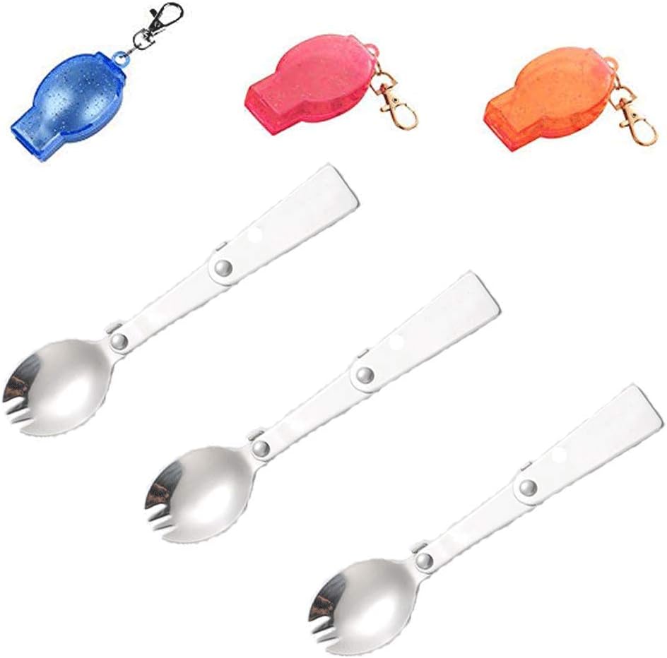 LUFOX 3Pcs Foldable Muti-function Stainless Steel Spork,Camping Traveller Sporks，Flatware Cutlery Spoon Fork with Carrying Case