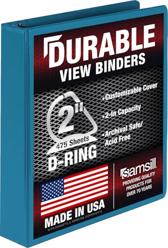 Image of Samsill Durable 2 Inch Binder, D Ring Binder, Customizable Clear View Cover, Sky Blue, Holds 475 Pages