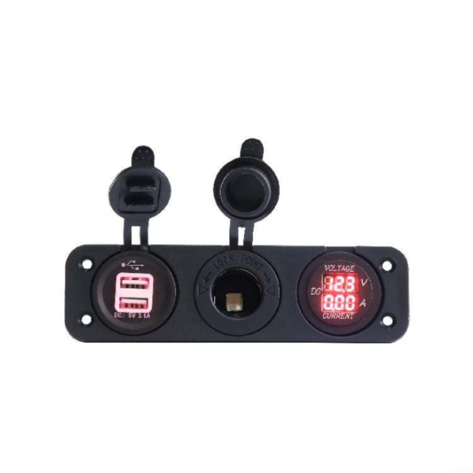 Cargador de coche USB dual con pantalla de voltaje, panel impermeable de 12 V-24 V para auto, RV, barco, marino, azul/verde/rojo (rojo)
