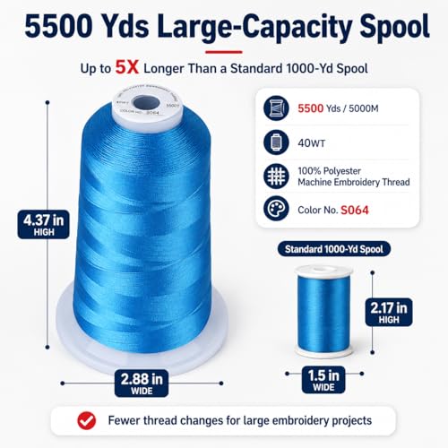 Image of Simthread Embroidery Machine Thread 5000M 40WT Polyester, Aquamarine S064 | 5000M 40WT polyester thread feeds smoothly for home or commercial embroidery projects.