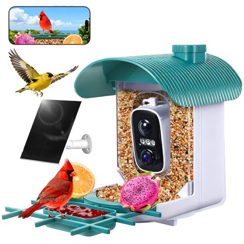 Smart Bird Feeder with Camera : 2K HD Video Live Stream, AI Birds Species Identification ＆ Instant Arrival Alerts, Solar Bird Feeder Camera for Outdoor Backyard, Ideal Gifts for Families nature lovers
