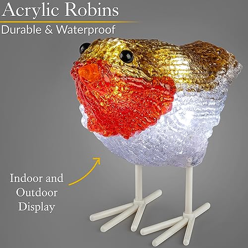 CHRISTOW Light Up Robin Acrylic Christmas Decorations, White LED, Battery Operated with Timer, Indoor Outdoor, Set of 5 (13.8cm x 11cm x 7cm) - Image 3