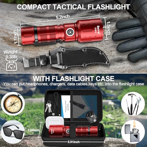 Image of Banral Flashlights High Lumens Rechargeable, Super Bright Long Range Small Powerful Flashlight, 6 Modes LED Tactical Pocket Waterproof Flash Light for Home Emergency (1, Red)