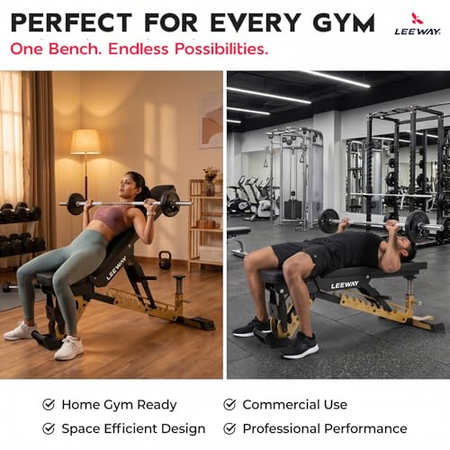Image of Leeway LF99 Bench Press for Home Gym | Adjustable Gym Bench for Home| Heavy Duty Multi Incline Decline Flat Steel Workout Station | Multipurpose 30 to 85 Degrees | Commercial Grade Exercise Table (Black, Bench LF99, 1)