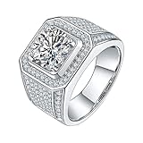 Beydodo Anillo de boda para hombre, plata, alianza con diamantes de imitación con moissanita, 3 quilates, talla 49 a 61,5, anillo de compromiso para hombre, 64, cristal, Moissanite