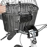 TRIXIE Front-Fahrradkorb – Fahrradkorb für Hunde – mit Lenkerhalterung und Gitter – mit Kissen – grau – 44 × 41 × 34 cm
