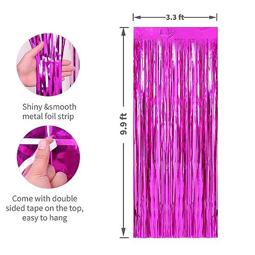 Image of Crosize 2 Pack 3.3 x 9.9 ft Hot Pink Foil Fringe Backdrop Curtain, Streamer Backdrop Curtains, Streamers Birthday Party Decorations, Tinsel Curtain for Parties, Photo Booth Backdrops, Party Decor