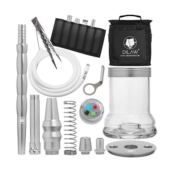 DILAW® Shot Shisha Aluminium Edelstahl 22cm Hookah to Go + LED Licht | Wasserpfeife | Kaminkopf | Komplettset… – Bild 6
