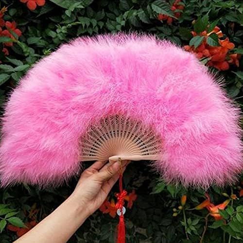 NA Hand Fans for Women Folding Feather Fan Retro Fancy Dress Birthday Wedding Party Fan Gifts for Guests Outdoor Dance Shooting (Pink 1)