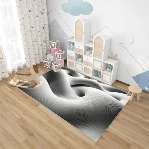 Impression 3D tapis géométrique blanc lavable pour salon et chambre