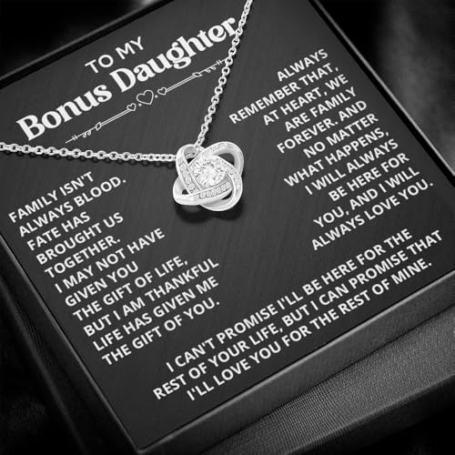 Necklace For Bonus Daughter From Dad, Bonus Daughter Necklace From Stepmom, Jewelry Gifts For Stepdaughter At Wedding, Necklaces For Stepdaughter From Stepdad With Heartfelt Message & Elegant Box (Black - 14K White / Standard Box) by DsmStore Ltd - Used condition - Image 4