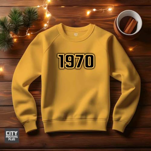 Sweatshirt 1970 unisexe jaune d'or en coton confortable pour style rétro quotidien - 3