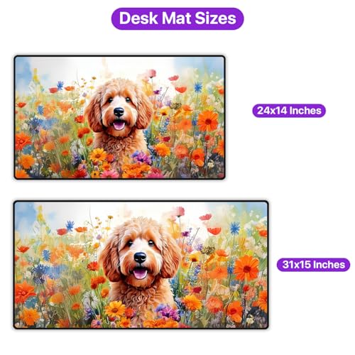 Welcome Spring Summer Goldendoodle Portrait Flower Blue Sky Desk Mat miniatura 5