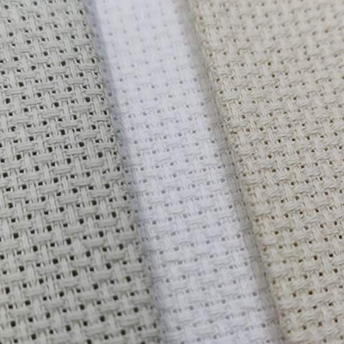 Image of KCS 3 pc of 12 inch x 18 inch 14CT Counted Cotton Aida Cloth Cross Stitch Fabric (Pearl Grey+White+Ecru)