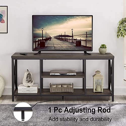 EXCEFUR 55 inch TV Stand for TV up to 65 inch, Rustic Wood and Metal Media TV Console Table for Living Room, Grey - Image 8