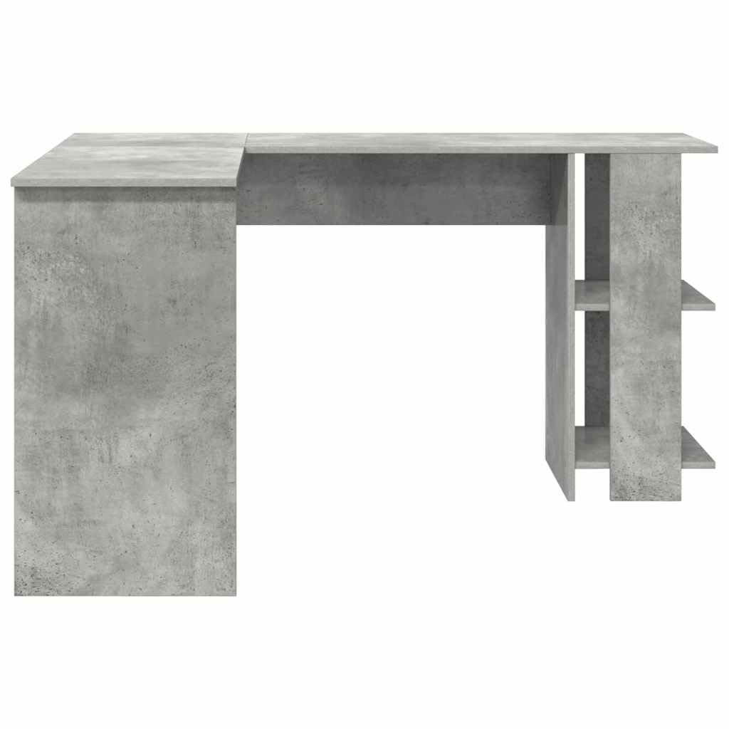 Scrivania angolare grigio cemento, 140 x 113,5 x 75 cm, in legno con 2 ripiani, moderna scrivania da ufficio per casa e studenti, tavolo da lavoro compatto per un uso efficiente