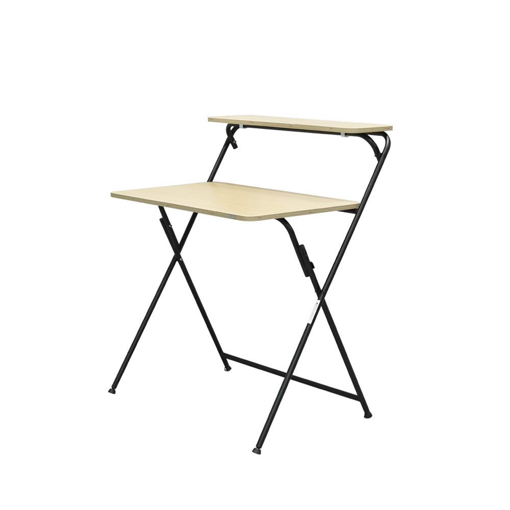 SOFSYS Modern Folding Desk for Small Space, Computer Gaming, Writing, Student and Home Office Organization, Industrial Metal Frame with Premium Desktop Surfaces, Oak/Black