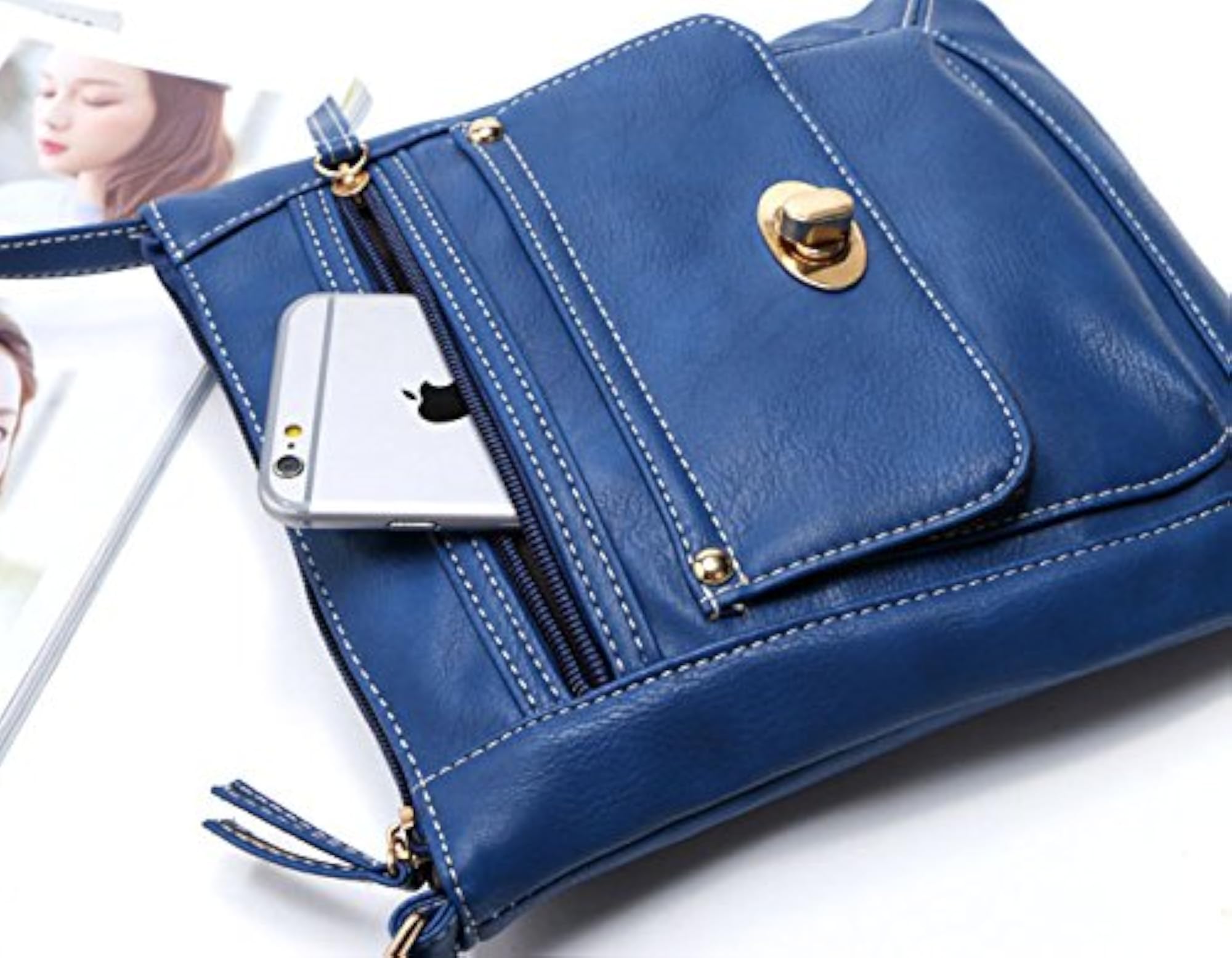 Women's Genuine Leather Multi-Pocket Crossbody Bag, Brown