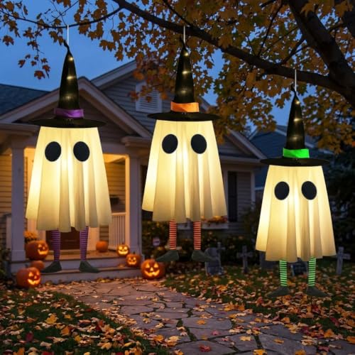 3-Pack 23.6" CYSKXYI Halloween Ghost & Witch Hat Hanging Lights - image 3