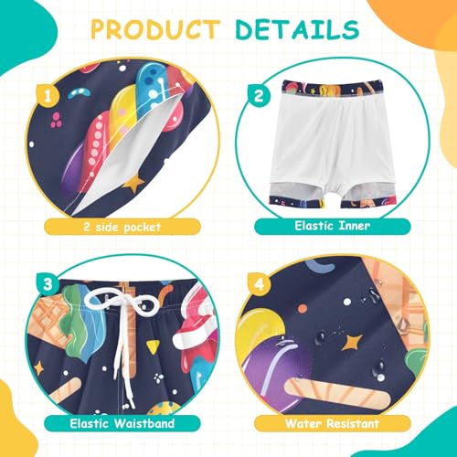 Bolaz Toddler Boys Swimwear Swim Trunks with Compression Liner 4T Colorful Ice-Cream4
