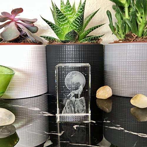 Proxima Premium Wolf Gift Home Décor 3D K9 Glass Crystal For Wolf Lovers, Wolf Howling On Full Moon, Laser Engraved Figurine In Giftbox Packaging (Wolf Howling) #TOP5