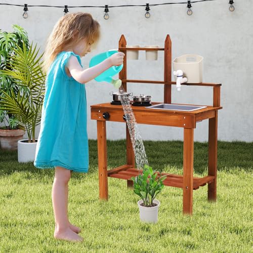Outdoor Matschküche für Kinder – Robustes Spielzeugküche aus Holz mit Zubehör – Kreatives Sand- und Matschspielzeug für Draußen – Perfekt für Garten, Strand oder Sandkasten – Naturinspiriertes Spielen